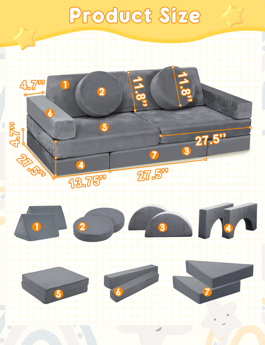 Rengue 14pcs Modular Kids Play Couch (Grey)